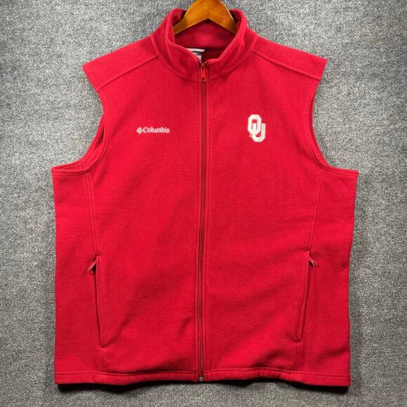 Columbia Fleece Full Zip Sweater Vest Men's XXL Red Oklahoma Sooners Activewear - Picture 1 of 12